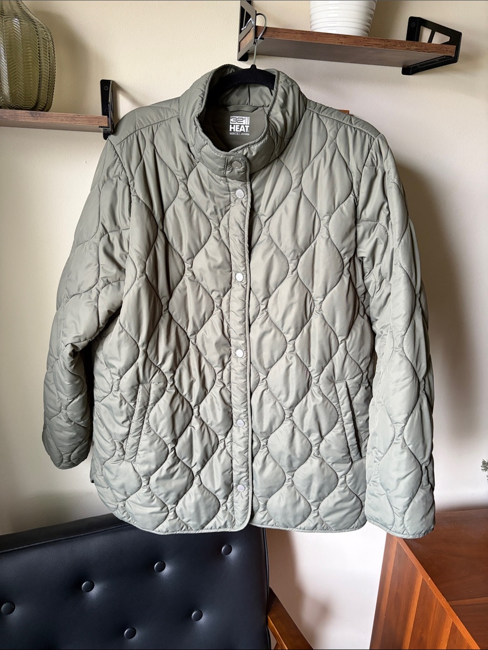 32 Degrees Quilted Puffer Jacket in Light Olive